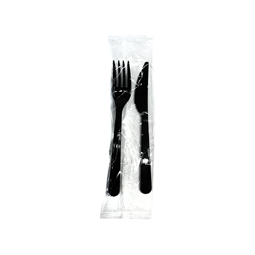 Набір (виделка та ніж) PS 180 мм чорні в індивідуальній упаковці, (200 шт/уп)